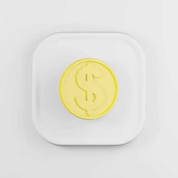 Dollar Coin Yellow Icon Cartoon Style Rendering White Square Button — Stock Photo, Image