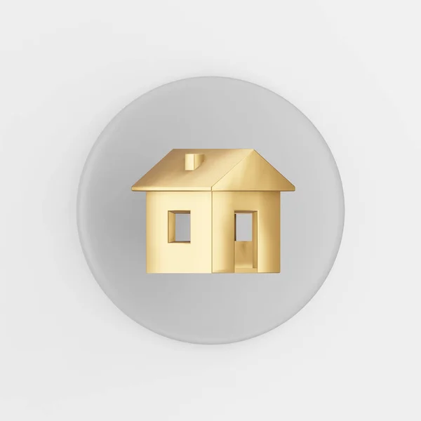 黄金の家のアイコン 3Dレンダリンググレーラウンドキーボタン インターフェイスUi Ux要素 — ストック写真