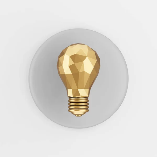 Ícone Lâmpada Ouro Poli Baixo Renderização Cinza Botão Chave Redonda — Fotografia de Stock