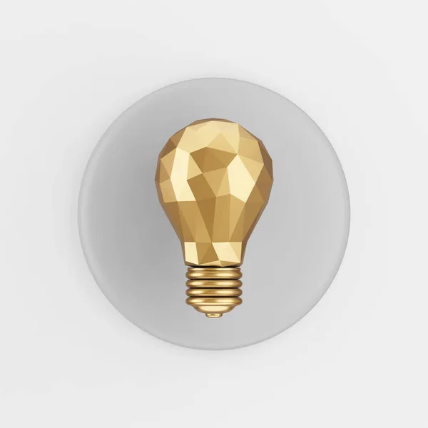 Låg Poly Guld Glödlampa Ikon Rendering Grå Rund Knapp Gränssnitt — Stockfoto