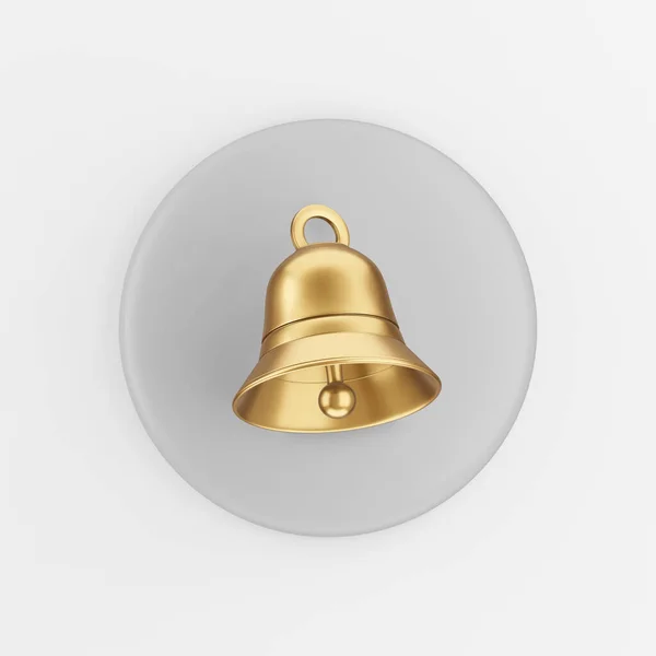 金色铃铛图标 3D渲染灰色圆键按钮 接口Uux元素 — 图库照片