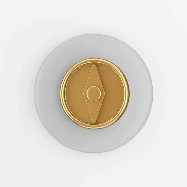 Złota Ikona Kompasu Renderowanie Szary Okrągły Przycisk Interfejs Element — Zdjęcie stockowe