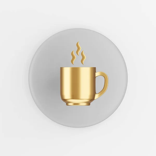 Ícone Xícara Café Dourado Renderização Cinza Botão Chave Redonda Interface — Fotografia de Stock