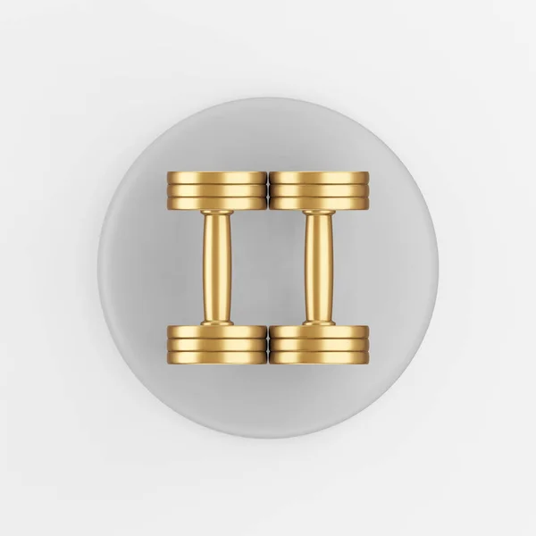 Top View Golden Dumbbells Icon Rendering Gray Key Button Interface — Stock Photo, Image