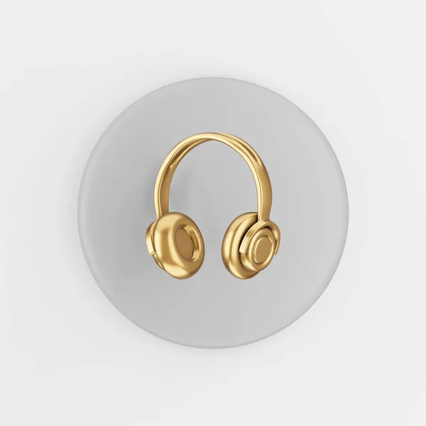 Gold Headphones Icon Cartoon Style Rendering Gray Button Key Interface — Stock Photo, Image