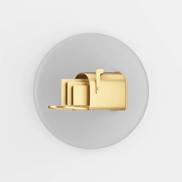 卡通风格的金色信箱图标 3D渲染灰色圆形按钮键 接口Uux元素 — 图库照片