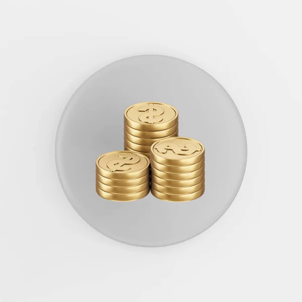 Gold Folded Coins Icon Cartoon Style Rendering Gray Button Key — Stock Photo, Image