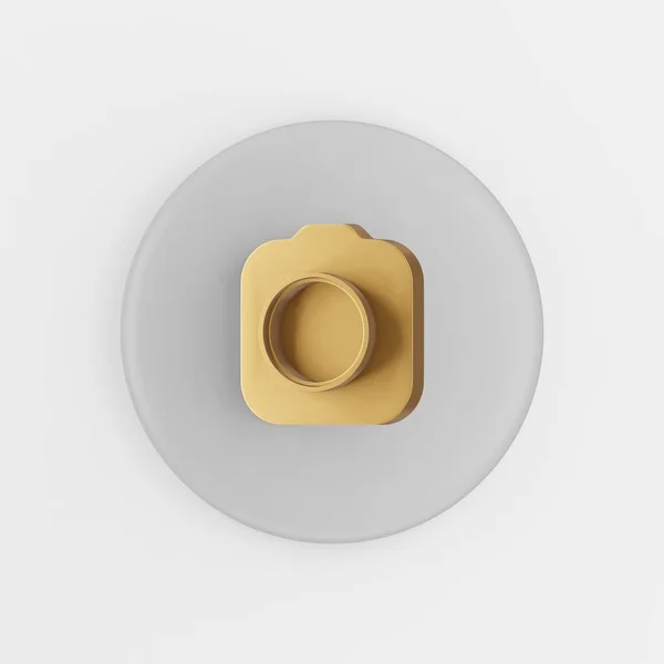 Ícone Câmera Foto Dourada Renderização Cinza Botão Chave Redonda Interface — Fotografia de Stock