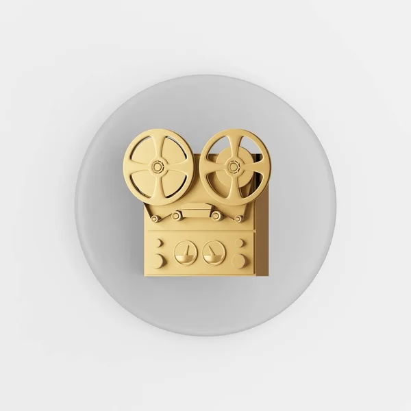 Icono Grabadora Cinta Carrete Oro Renderizado Gris Botón Tecla Redonda — Foto de Stock