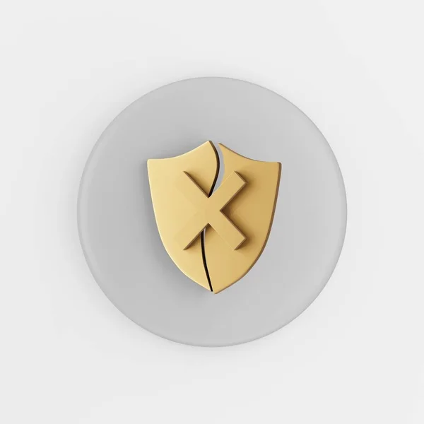 Golden Broken Shield Icon Rendering Gray Key Button Interface Element — Stock Photo, Image