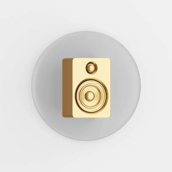 Ícone Ouro Alto Falante Renderização Cinza Botão Chave Redonda Interface — Fotografia de Stock