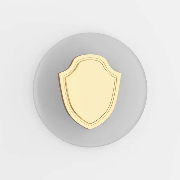 Ícone Escudo Dourado Renderização Botão Chave Cinza Redondo Interface Elemento — Fotografia de Stock