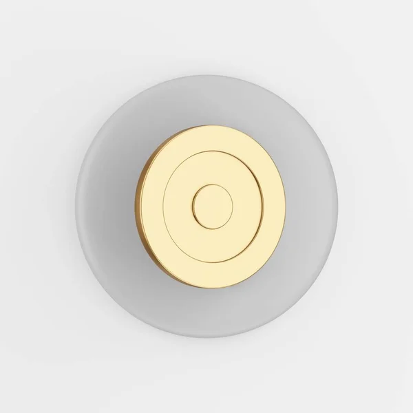 ゴールデンゴールアイコン 3Dレンダリングラウンドグレーキーボタン インターフェイスUi Ux要素 — ストック写真