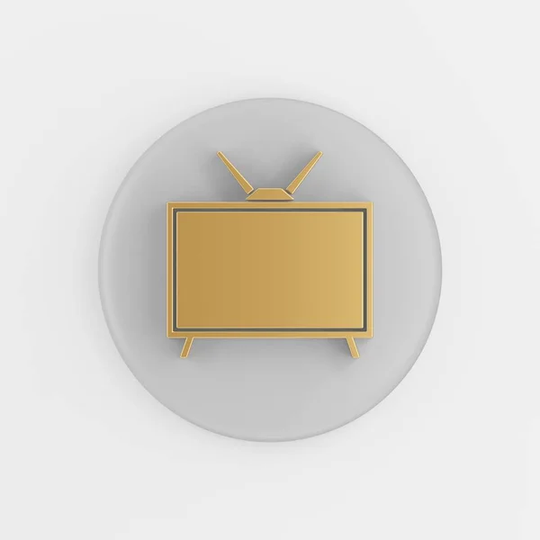 フラットスタイルでゴールデンレトロテレビのアイコン 3Dレンダリングラウンドグレーキーボタン インターフェイスUi Ux要素 — ストック写真