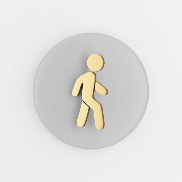 Hombre Caminante Dorado Icono Contorno Plano Renderizado Botón Tecla Gris —  Fotos de Stock