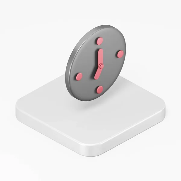赤い矢印と黒の壁の時計アイコン 3Dレンダリング正方形ボタンキー等角ビュー インターフェイスUi Ux要素 — ストック写真
