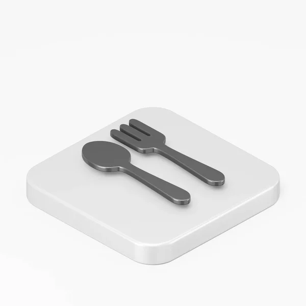 Black Flat Spoon Fork Icon Rendering Square Button Key Isometric — Stock Photo, Image