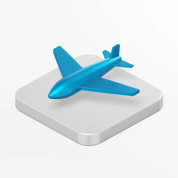 Niebieska Ikona Samolotu Renderowanie Kwadratowy Przycisk Przycisk Widok Izometryczny Interfejs — Zdjęcie stockowe