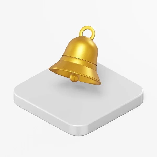 Gouden Bel Icoon Rendering Vierkante Knop Toets Isometrische Weergave Interface — Stockfoto