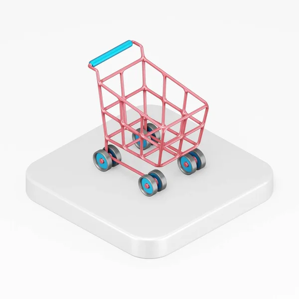 Rotes Einkaufswagen Symbol Auf Rädern Rendering Quadratische Taste Schlüssel Isometrische — Stockfoto