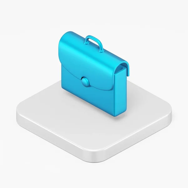 蓝色公文包图标 3D渲染正方形按钮键等距视图 接口Uuux元素 — 图库照片