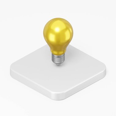 Sarı gerçekçi ampul ikonu. 3d oluşturma kare tuşlu izometrik görünüm, arayüz ui ux ögesi