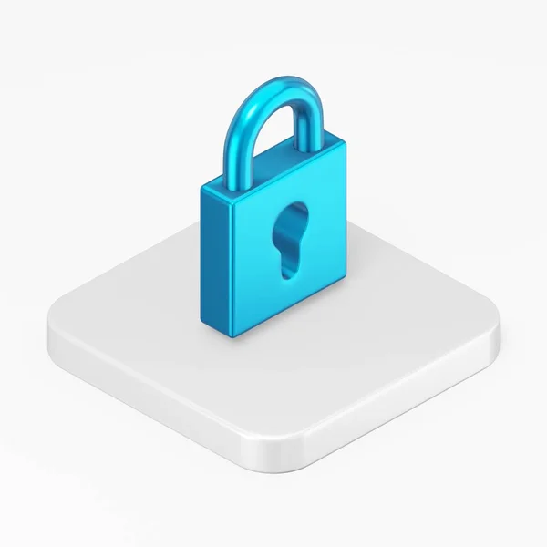 Closed Blue Padlock Icon Rendering Square Button Key Isometric View — Stock Photo, Image