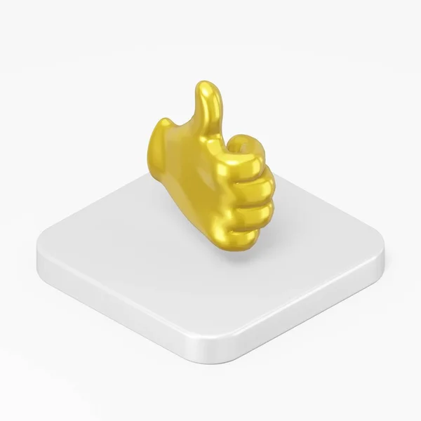 Ikonowa Żółta Dłoń Kciukiem Górze Renderowanie Kwadratowy Przycisk Przycisk Widok — Zdjęcie stockowe