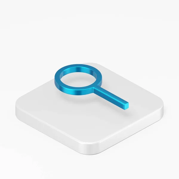 Minimalistic Blue Magnifying Glass Icon Rendering Square Button Key Isometric — Stock Photo, Image