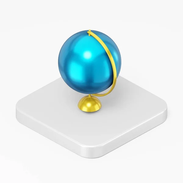 Globus Symbol Auf Einem Ständer Rendering Quadratische Taste Schlüssel Isometrische — Stockfoto