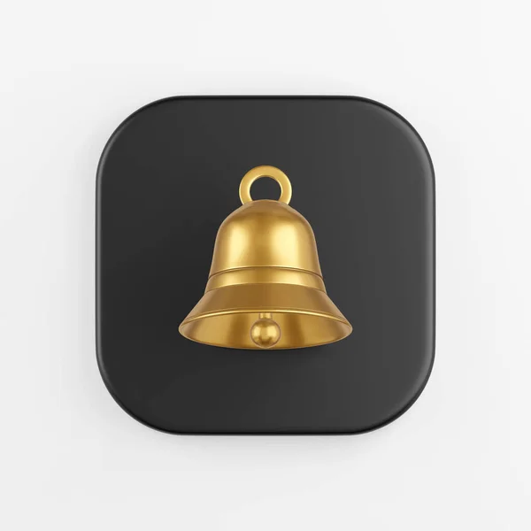 Golden Bell Icon Rendering Black Square Key Button Interface Element — ストック写真