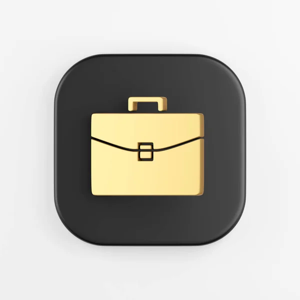ゴールデンビジネスブリーフケースアイコン 黒の四角形キーボタンの3Dレンダリング インターフェイスUi Ux要素 — ストック写真