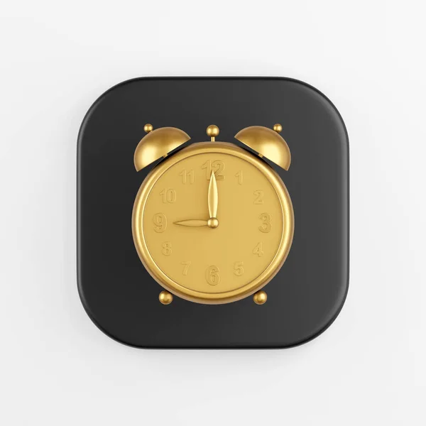 黄金のヴィンテージ目覚まし時計アイコン 黒の四角形キーボタンの3Dレンダリング インターフェイスUi Ux要素 — ストック写真