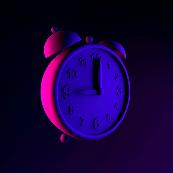 ネオンヴィンテージ目覚まし時計のアイコン 3DレンダリングUi Uxインターフェース要素 暗い輝くシンボル — ストック写真