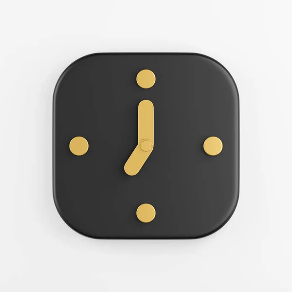 金の矢印と壁の時計のアイコン 黒の四角形キーボタンの3Dレンダリング インターフェイスUi Ux要素 — ストック写真