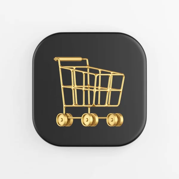 Carrito Compras Oro Sobre Ruedas Icono Renderizado Botón Tecla Cuadrada — Foto de Stock