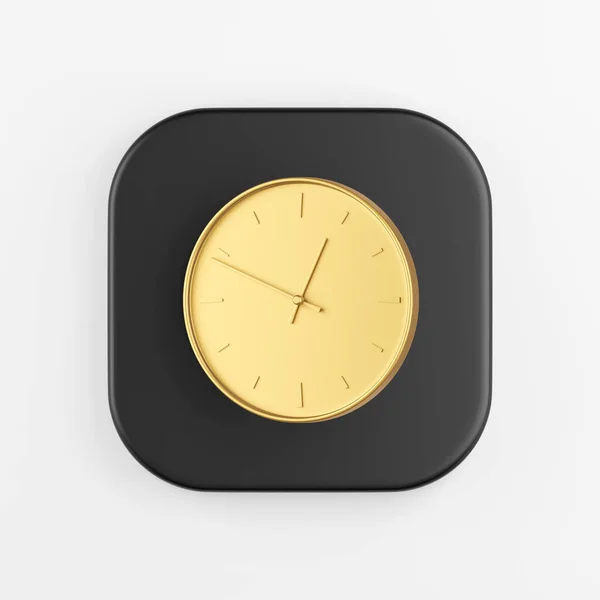 金の壁の丸い時計のアイコン 黒の四角形キーボタンの3Dレンダリング インターフェイスUi Ux要素 — ストック写真