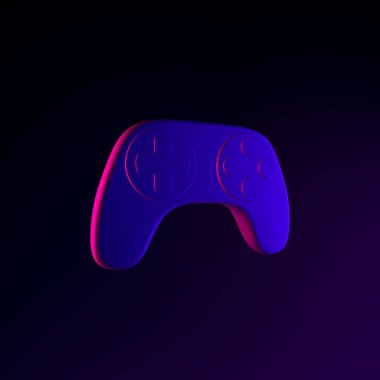 Neon joystick ikonu. 3D arayüz uux ögesi oluşturuluyor. Koyu parlak sembol