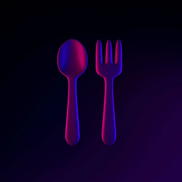 Neon Spoon Fork Icon Cartoon Style Рендеринг Интерфейса Элемент Тёмный — стоковое фото