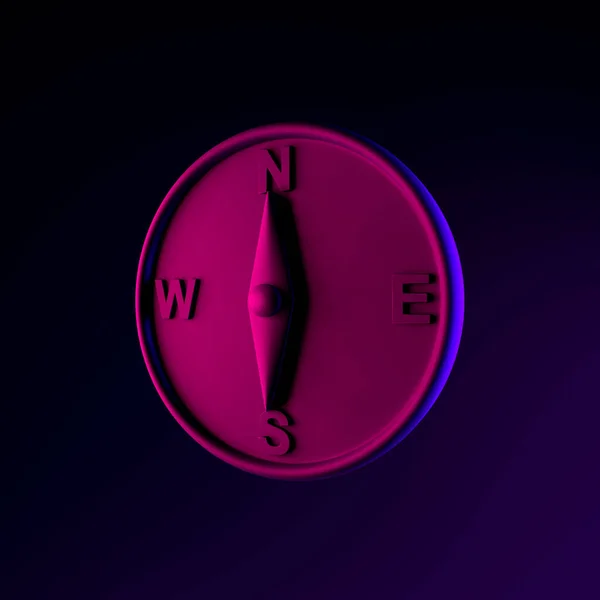 Icono Neón Brújula Magnética Renderizado Elemento Interfaz Símbolo Brillante Oscuro — Foto de Stock