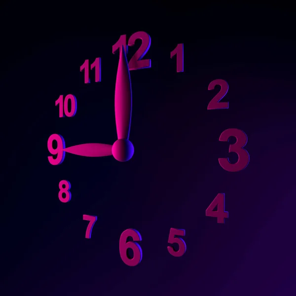 Reloj Pared Neón Icono Renderizado Elemento Interfaz Símbolo Brillante Oscuro — Foto de Stock
