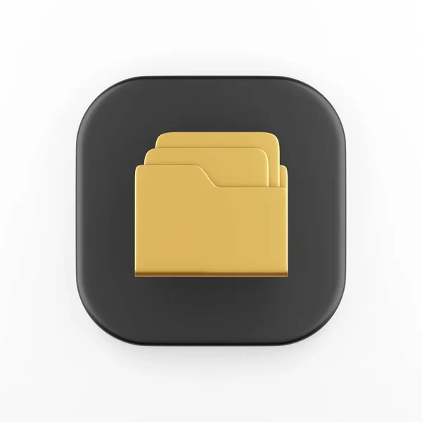 带有文档图标的金色文件夹 3D渲染黑色方块按钮 接口Uux元素 — 图库照片