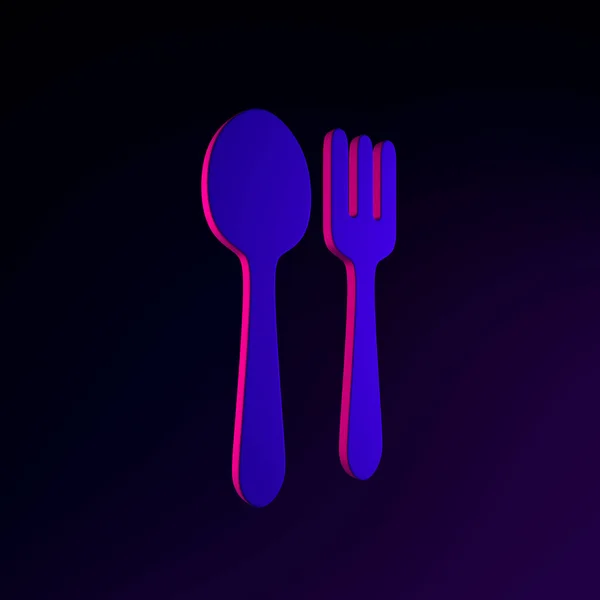 Neon Spoon Fork Icon Flat Style Rendering Interface Element Dark — Stock Photo, Image