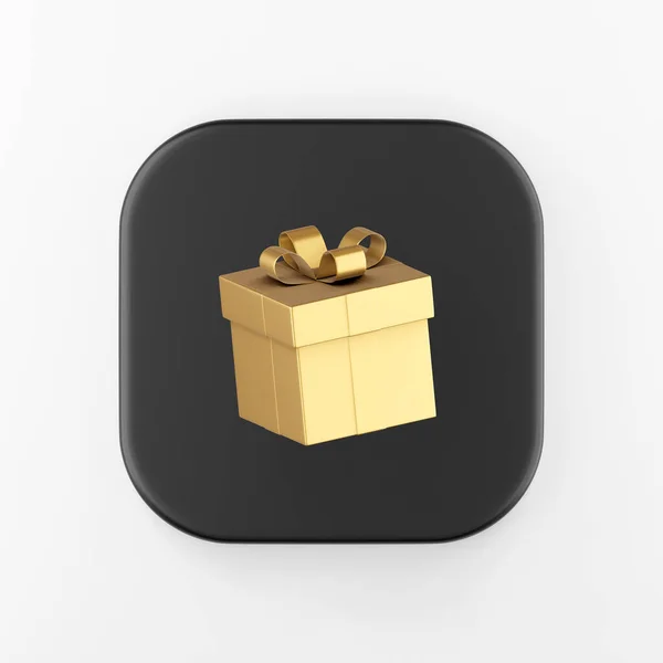 Gold Gift Icon Bow Rendering Black Square Button Key Interface — Stock Photo, Image