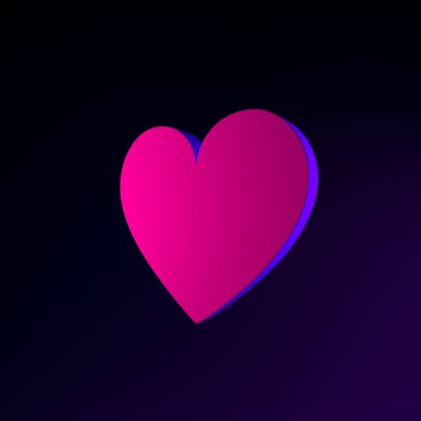 Neon yassı kalp ikonu. 3 boyutlu ui ux arayüz ögesi oluşturuluyor. Koyu parlak sembol