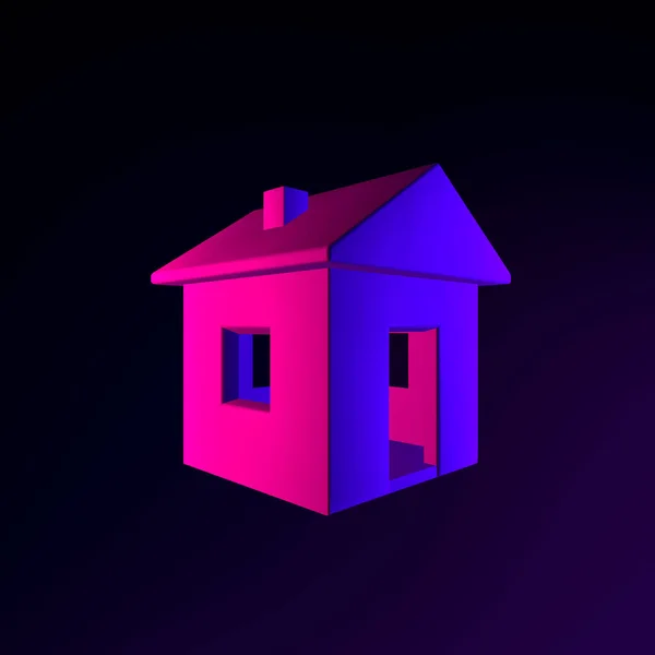 Neon Ház Ikonja Rendering Interfész Elem Sötét Izzó Szimbólum — Stock Fotó