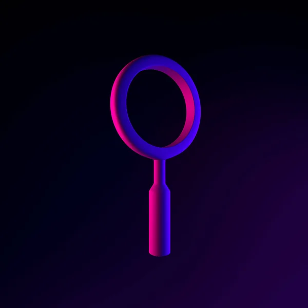 Neon minimalistic magnifier icon. 3d rendering ui ux interface element. Dark glowing symbol