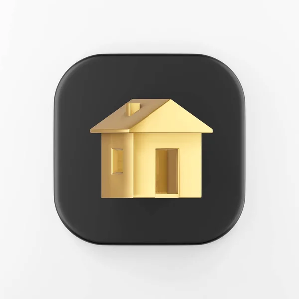 Golden House Icon Rendering Black Square Key Button Interface Element — Foto de Stock