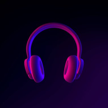 Kulaklıklar neon ikon. 3 boyutlu ui ux arayüz ögesi oluşturuluyor. Koyu parlak sembol