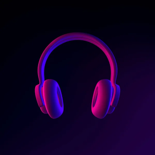 耳机霓虹灯图标 3D渲染Ui Ux接口元素 暗发亮的符号 — 图库照片